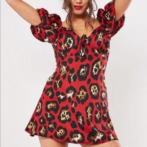 Missguided Red Leopard Print Milkmaid Shift Dress